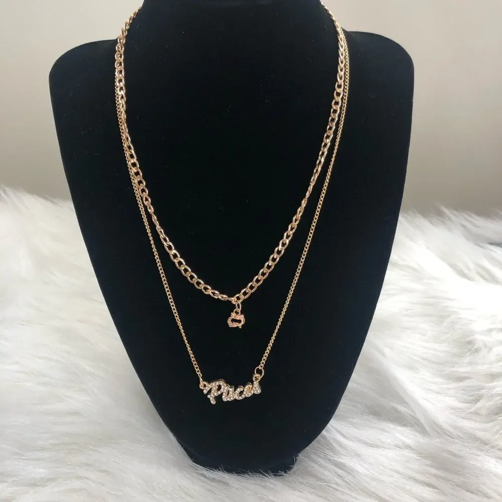 18 K Gold Plated Double Layer Diamond  Pisces Zodiac Sign‎ Necklace